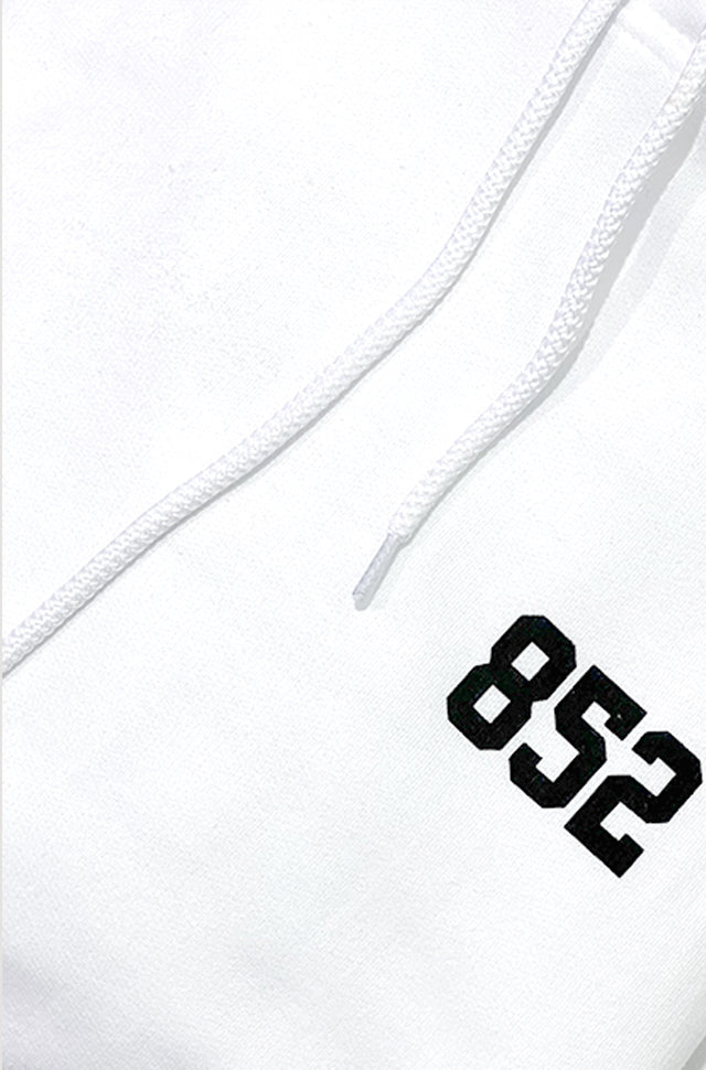 852 HOODIE WHITE BLACK LOGO